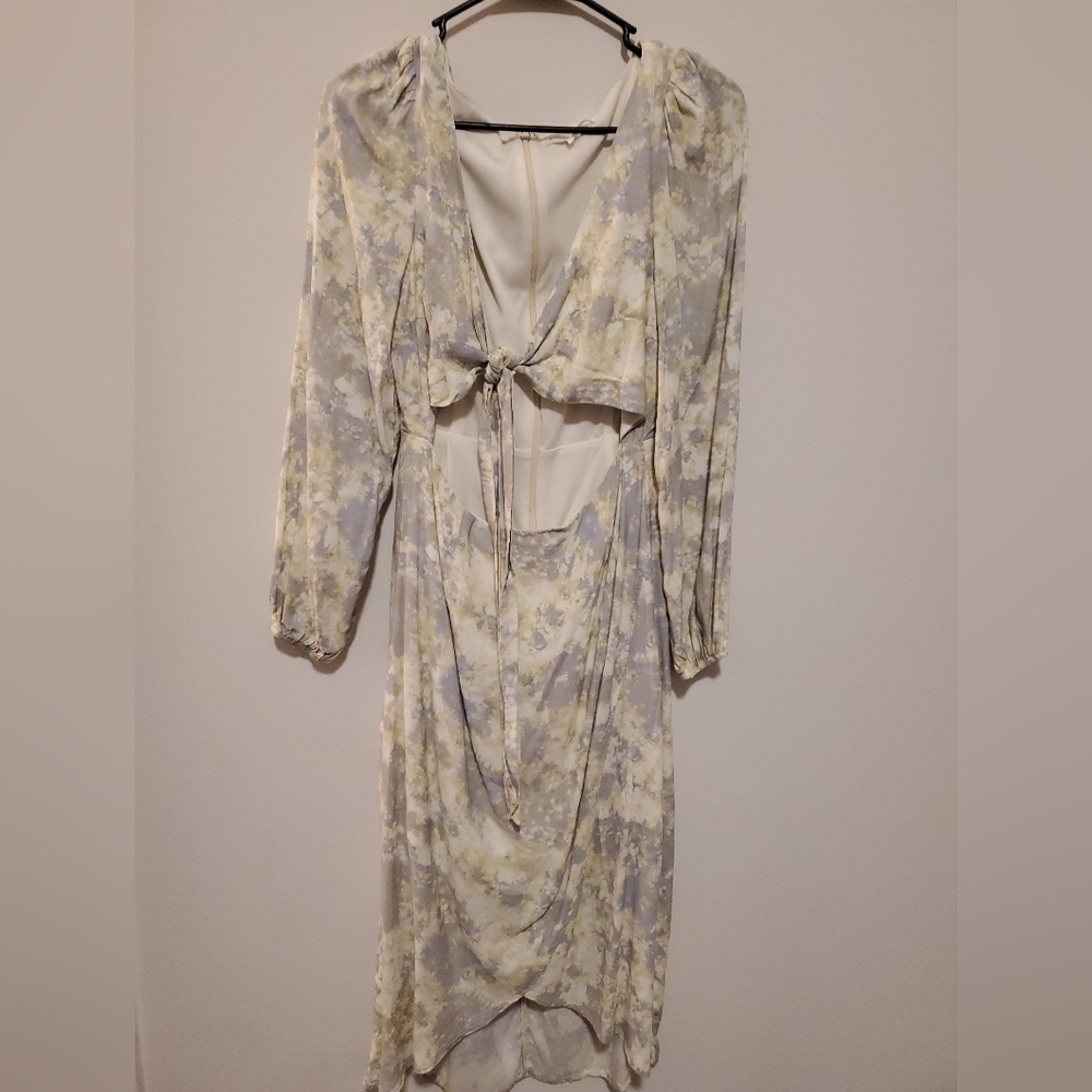 Etophe Studios Chic Blue and Yellow Tie Dye Midi Cutout Dress